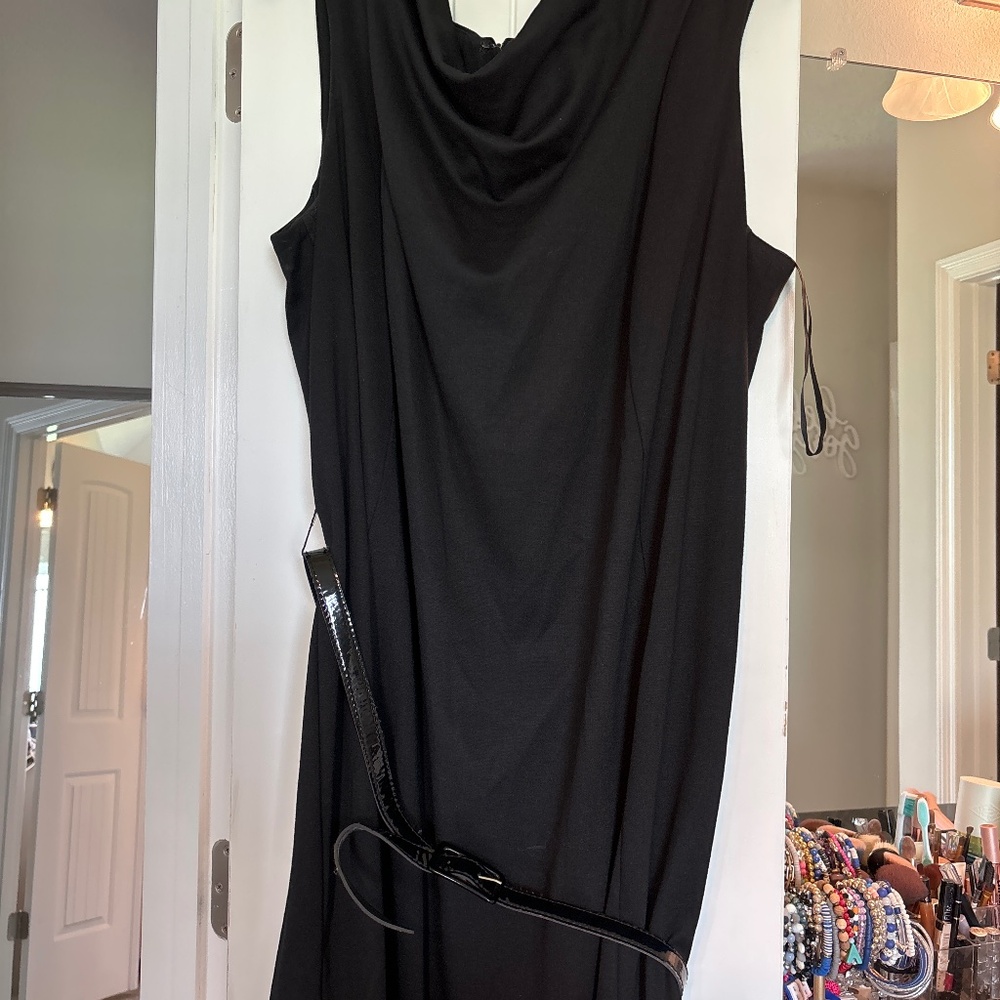 Belted little black dress